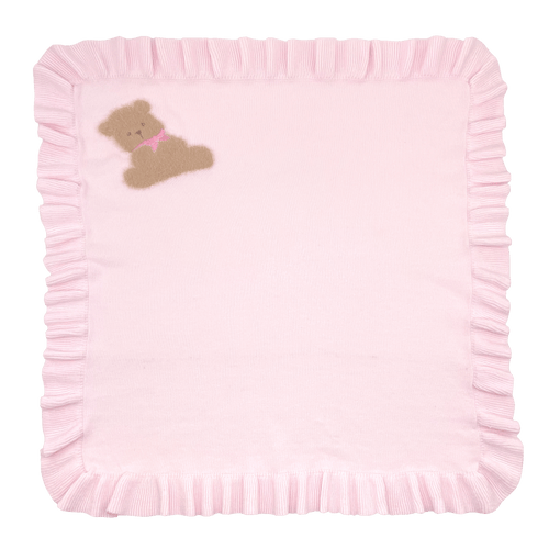 Teddy Bear Lightweight Pink Ruffle Knit Blanket 20