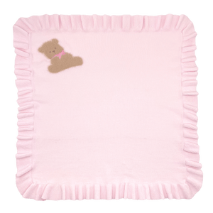 Teddy Bear Lightweight Pink Ruffle Knit Blanket 20" x 20"