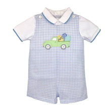 Blue Seersucker Romper & Shirt with Easter Truck Applique | 3 6 9 Months