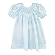 Blue Smocked Daygown with Raglan Sleeves Embroidered Hem and Bonnet | Newborn