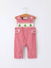 Christmas Tree Embroidered Smocked Red Plaid Boys Romper | 3 6 9 12 18 Months