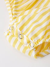 Yellow Striped Chick Floral Embroidery Baby Girls Smocked Romper | 3 6 12 18 Months