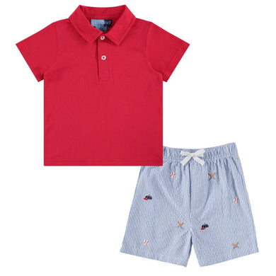 Red and Blue Baseball Seersucker Short Set | 2T 3T 4T