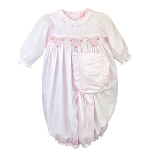 Pink Smocked Convertible Gown with Bonnet | Newborn