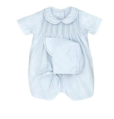 Light Blue Pintuck Romper with Hat | Newborn