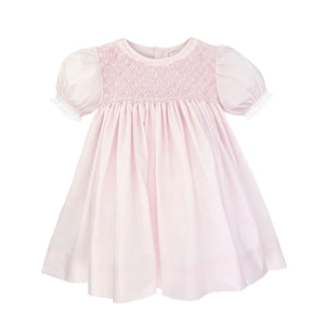 Pink Fully Smocked Dress Set with French Lace and Bloomers | 3 6 9 Months