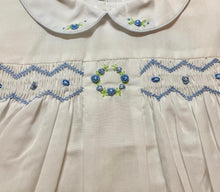 White & Blue Embroidered Smocked Dress Set with Hat | Newborn