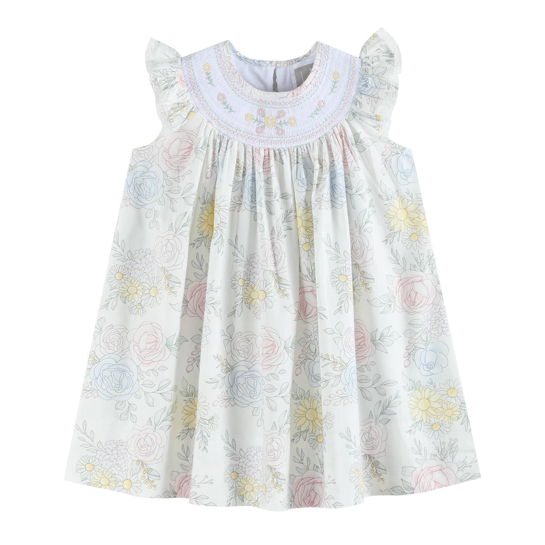 Spring Bouquet Floral Smocked Bishop Dress | 3-6M 6-12M 12-18M 18-24M 2T 3T 4T 5Y 6Y