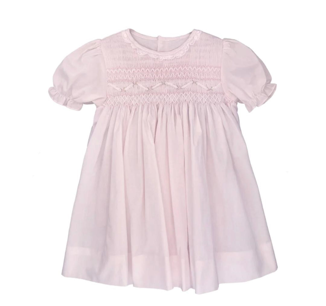Pink Fully Smocked Dress Set with Lace Trim | 12 18 24 Months