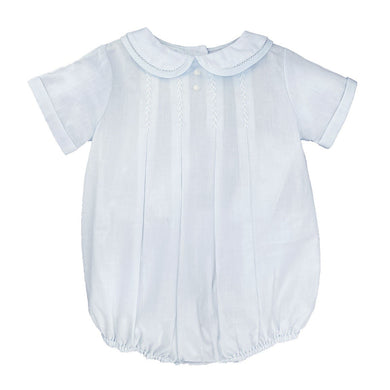 Blue Romper with Hand Feather Stitching and Hat | Newborn