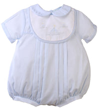 Blue Romper with Embroidered Sailboat Bib | 3 6 9 Months