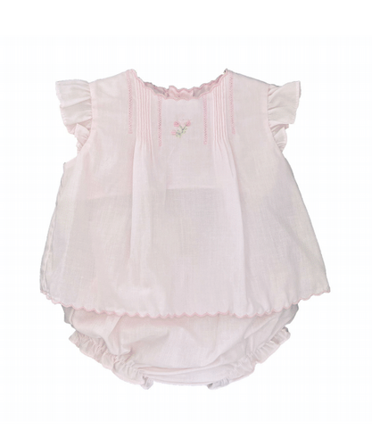 Pink Flower Embroidered Heirloom Diaper Set | Newborn
