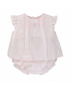 Pink Flower Embroidered Heirloom Diaper Set | Newborn