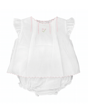 White Pink Flower Embroidered Heirloom Diaper Set | Newborn