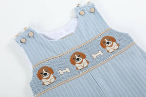 Light Blue Puppy Smocked Overalls | 3-6M 6-12M 12-18M 18-24M 2T