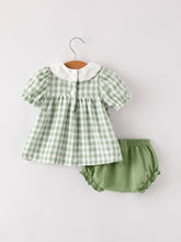 Fall Halloween Thanksgiving Pumpkin Green Plaid Girls Dress Bloomers | 3M 6M 12M 18M