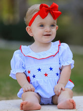4th of July Baby Girls' Smocked Star Embroidered Romper | 3 6 18 Months