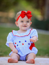 4th of July Baby Girls' Smocked Star Embroidered Romper | 3 6 18 Months