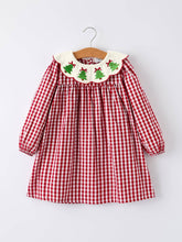 Red Gingham Girls Embroidered Christmas Tree Dress | 2 3 4 Years