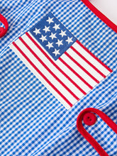 4th of July Flag Chenille Blue Check Baby Romper | 3 6 12 Months