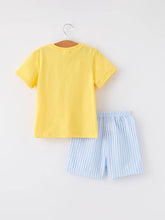 Yellow Blue Striped Chick Embroidery Boys Smocked Short Set | 2 3 4 5 Years