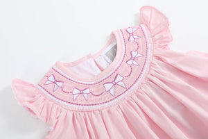 Pink and White Bows Smocked Bishop Dress | 6-12M 12-18M 18-24M 2T 3T 4T 5Y 6Y
