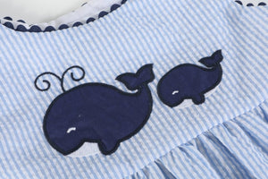 Blue Seersucker Whale Family Dress | 3-6M 6-12M 12-18M 18-24M 2T 3T 4T 5Y 6Y