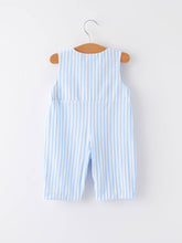 Chick Embroidered Smocked Blue Striped Boys Romper | 3 6 12 18 Months