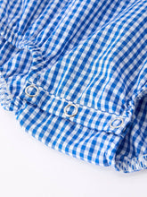 4th of July Flag Chenille Blue Check Baby Romper | 3 6 12 Months