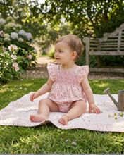 Pink Floral Strawberry Smocked Flutter Romper | 3-6M 6-12M 12-18M
