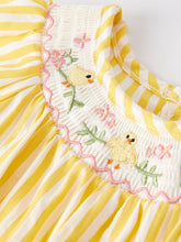 Yellow Striped Chick Floral Embroidery Baby Girls Smocked Romper | 3 6 12 18 Months