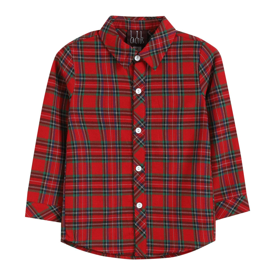 Red and Green Tartan Boy Dress Shirt | 18-24M 2T 3T 4T 5Y