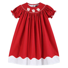 Red and White Santa Smocked Bishop Dress | 3-6M 6-12M 12-18M 18-24M 2T 3T 4T 5Y 6Y