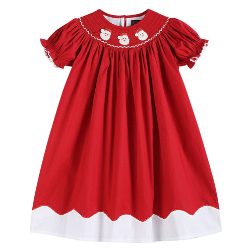 Red and White Santa Smocked Bishop Dress | 3-6M 6-12M 12-18M 18-24M 2T 3T 4T 5Y 6Y