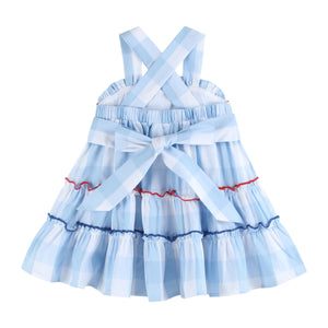 Blue Gingham Tiered Sundress Patriotic 4th of July | 3-6M 6-12M 12-18M 18-24M 2T 3T 4T 5Y 6Y