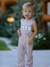 Christmas Brown Plaid Smocked Gingerbread Boy Romper | 3 6 9 12 18 Months