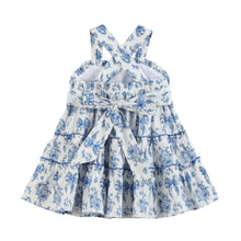 Blue and White Bow and Flower Print Layered Sundress | 5Y 6Y