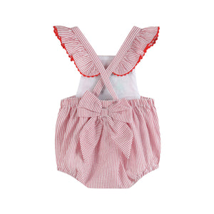 Red Seersucker Strawberry Bow Romper | 3-6M 6-12M 12-18M