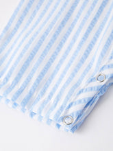 Chick Embroidered Smocked Blue Striped Boys Romper | 3 6 12 18 Months