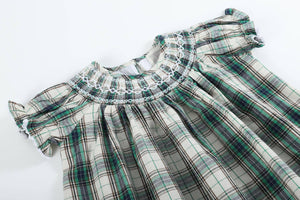 Blue Green Plaid Christmas Tartan Smocked Bishop Dress | 3-6M 6-12M 12-18M 18-24M 2T 3T 4T 5Y 6Y