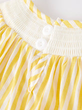 Yellow Striped Chick Floral Embroidery Baby Girls Smocked Romper | 3 6 12 18 Months