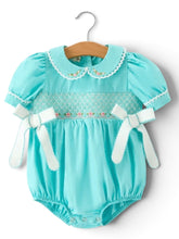 Aqua Girls Smocked Floral Bow Bubble Romper | 3 6 9 Months