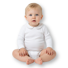 Layering or Blank Boy's White Long Sleeve Peter Pan Collar Baby Bodysuit | 0-3M 3-6M 6-9M 12M 18M