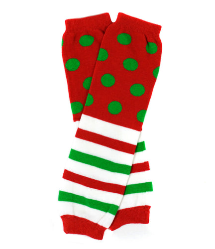 Red and Green Christmas Polka Stripe Leg Warmers | 12