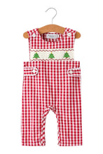 Christmas Tree Embroidered Smocked Red Plaid Boys Romper | 3 6 9 12 18 Months