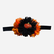 Black & Orange Chiffon Flower Jeweled Pumpkin Halloween Headband