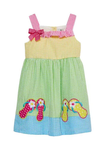 Flip-Flop Applique Color Block Seersucker Dress | Little Girls 5 or 6