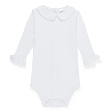 Layering or Blank Girl's White Long Sleeve Peter Pan Collar Combed Cotton Baby Bodysuit | 0-3M 3-6M 6-9M 12M 18M