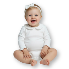 Layering or Blank Girl's White Long Sleeve Peter Pan Collar Combed Cotton Baby Bodysuit | 0-3M 3-6M 6-9M 12M 18M