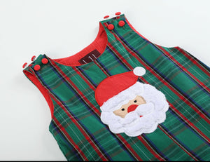 Christmas Green & Red Plaid Santa Overalls | 6-12 Months